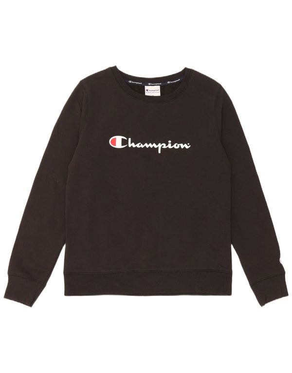 Champion feminino gráfico moletom jumper UK 12 médio algodão preto