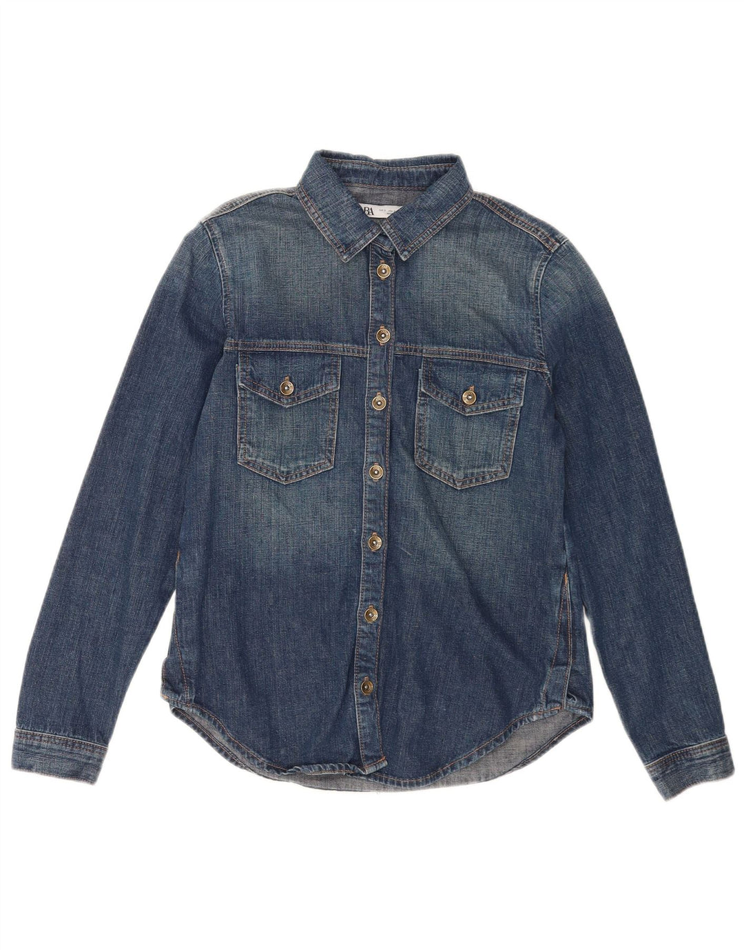 Camisa jeans feminina Zara Reino Unido 10 algodão azul pequeno