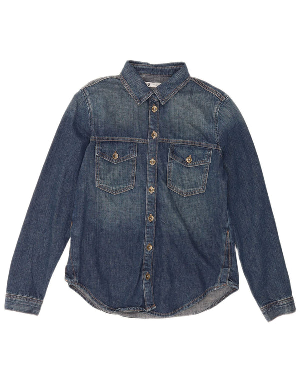 Camisa jeans feminina Zara Reino Unido 10 algodão azul pequeno