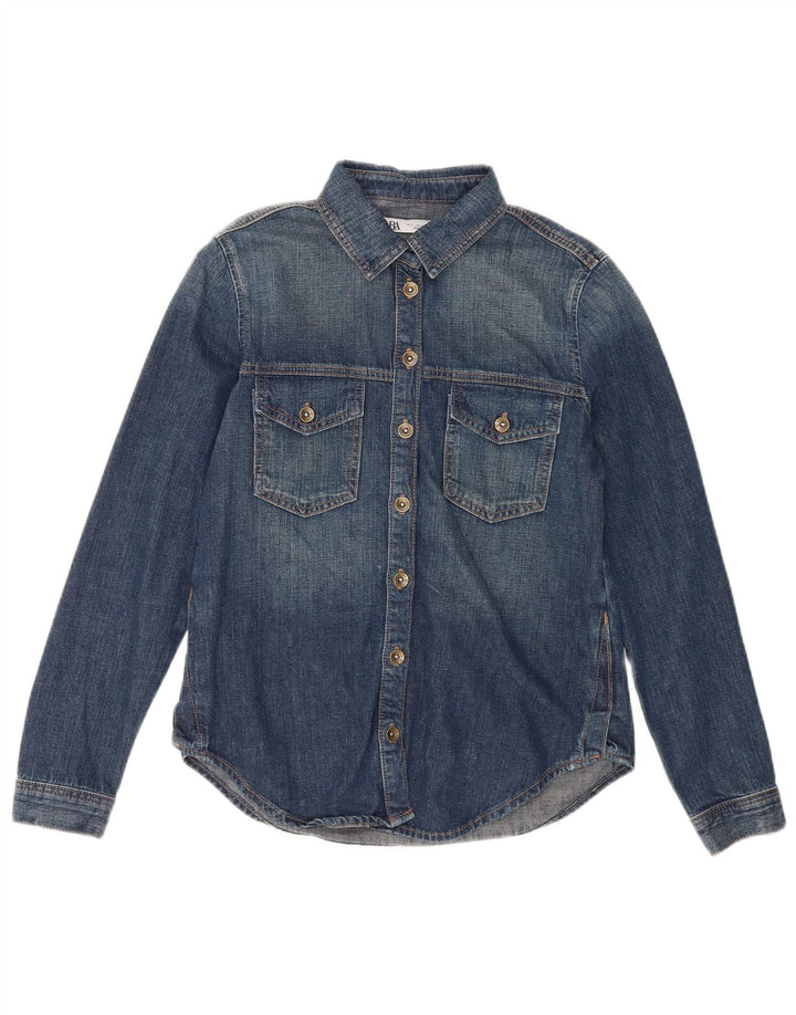 Camisa jeans feminina Zara Reino Unido 10 algodão azul pequeno
