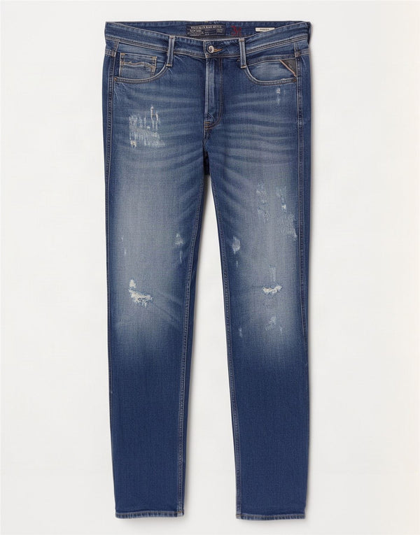 Replay Mens Anbass Distressed Slim Jeans W34 L33 Azul