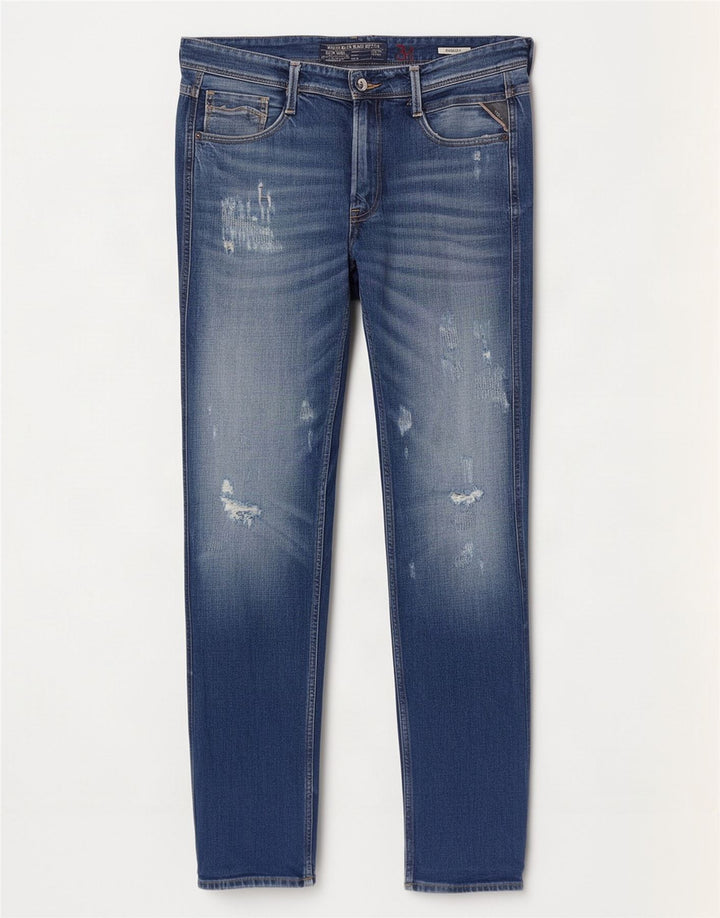 Replay Mens Anbass Distressed Slim Jeans W34 L33 Azul