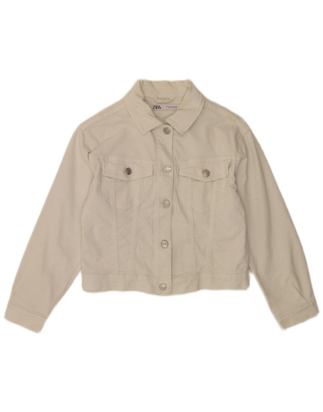 Jaqueta jeans feminina Zara UK 6 XS algodão branco