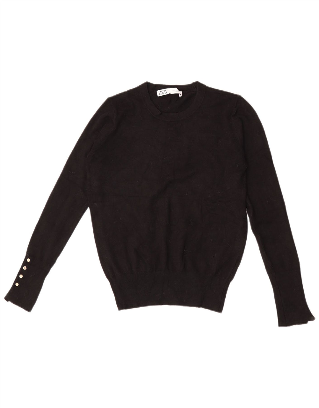 Zara Suéter feminino com gola redonda e gola redonda, preto pequeno, 10