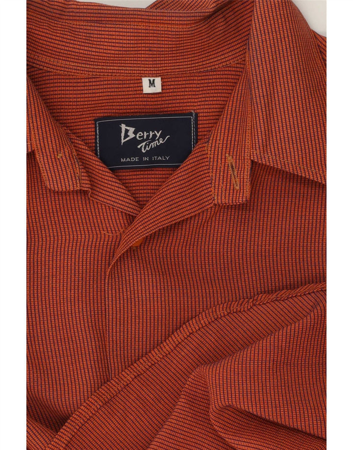 Camisa masculina vintage de manga curta média laranja guingão