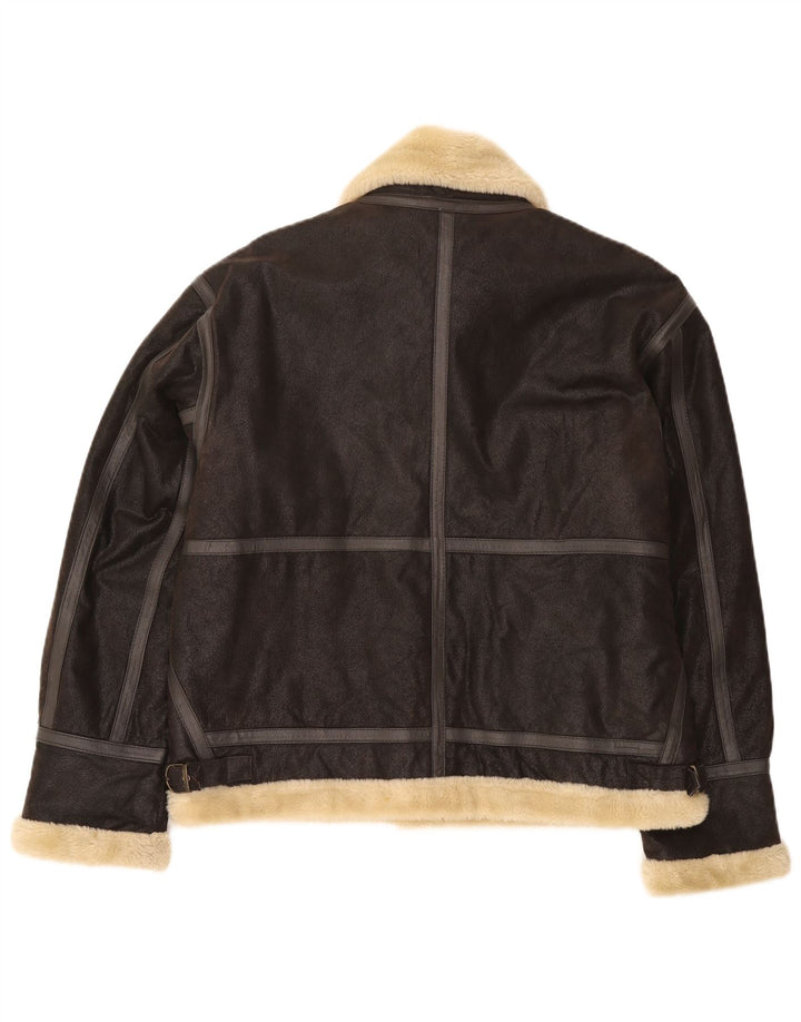 Jaqueta masculina vintage Bomber Shearling Reino Unido 38 couro marrom médio