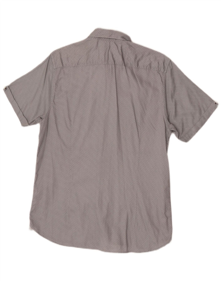 Camisa masculina de manga curta Ted Baker tamanho 4 grande algodão geométrico cinza