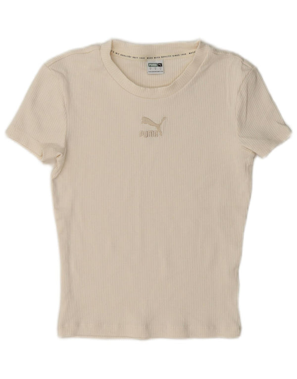 Camiseta feminina Puma Crop Graphic Top UK 10 Small Off White