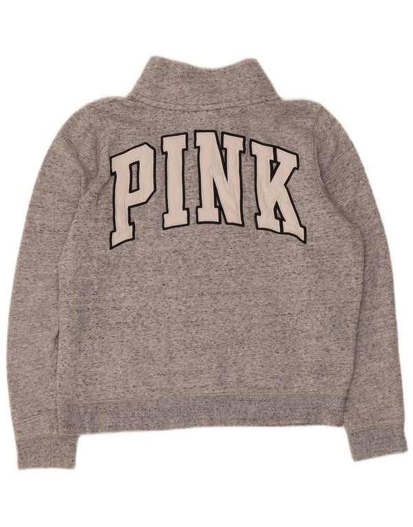 Suéter feminino rosa com gola e zíper gráfico UK 16 grande cinza manchado