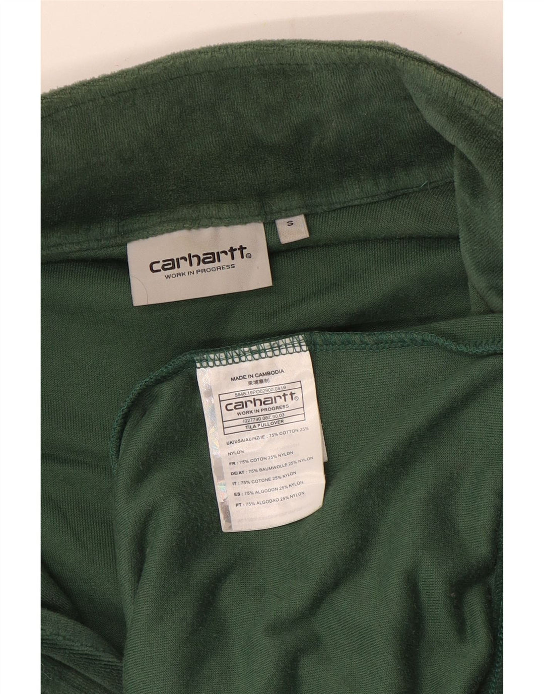 Moletom masculino Carhartt com zíper e gola em algodão verde pequeno