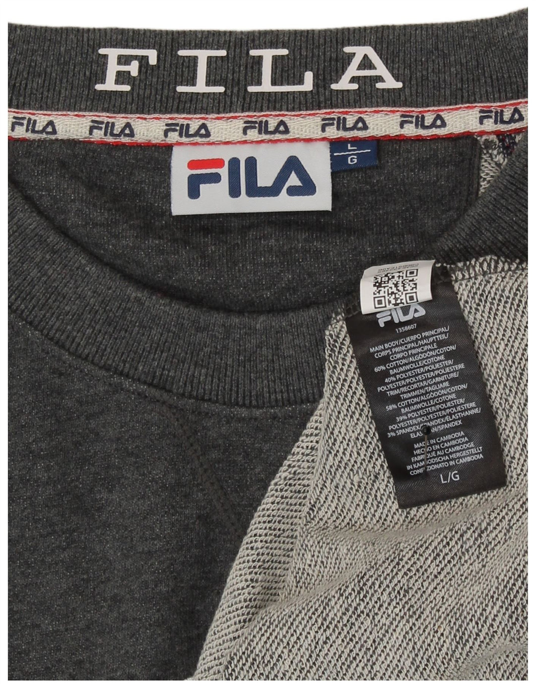 Fila moletom gráfico masculino jumper grande algodão cinza