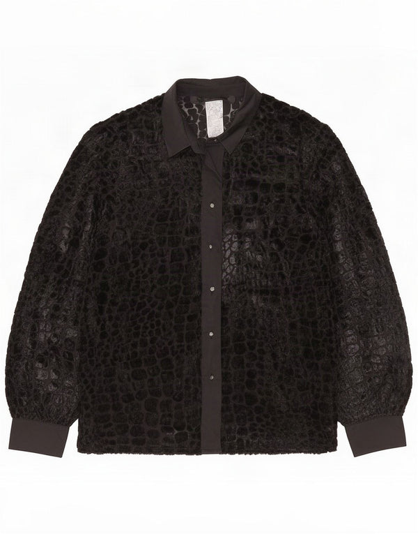 Blusa feminina de veludo vintage UK 16 Viscose com estampa animal preta grande
