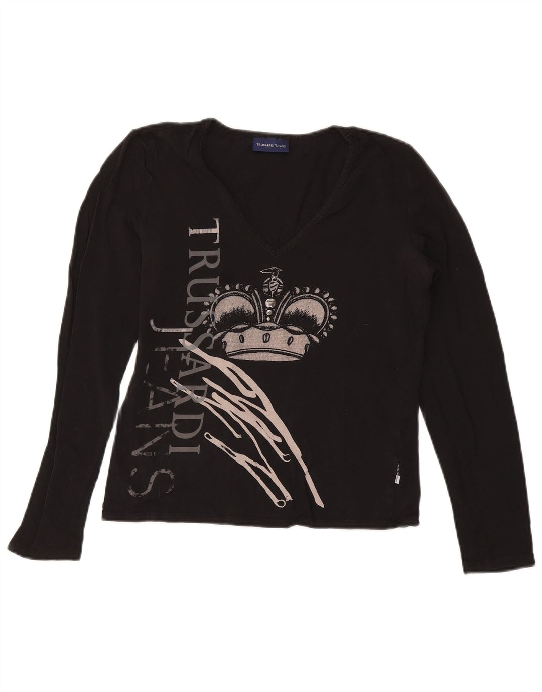 TRUSSARDI JEANS Top gráfico feminino manga comprida Reino Unido 14 grande preto