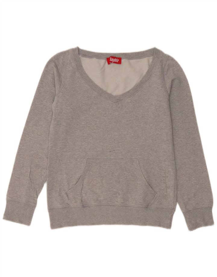 Playlife moletom feminino jumper UK 14 algodão cinza médio