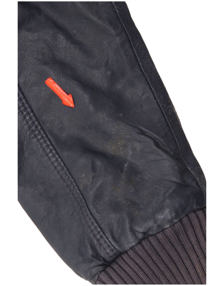 Jaqueta de couro com capuz feminino Superdry Reino Unido 14 couro azul marinho médio