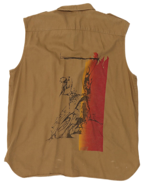 Camisa militar masculina vintage sem mangas XL algodão cáqui