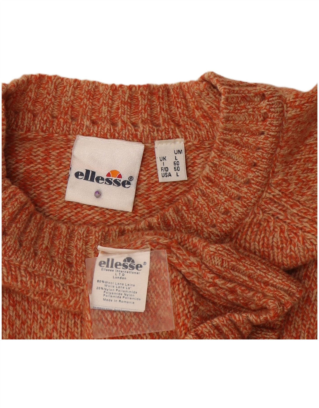 Suéter masculino Ellesse com gola redonda, lã grande laranja manchada