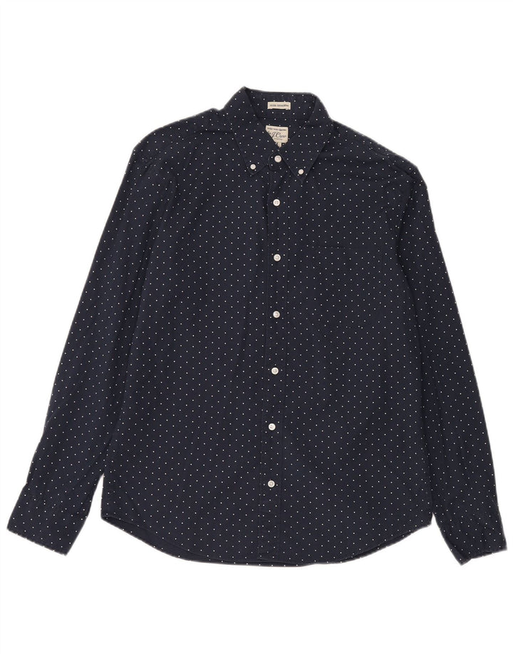 Camisa masculina J. Crew Slim Fit média azul marinho com bolinhas de algodão