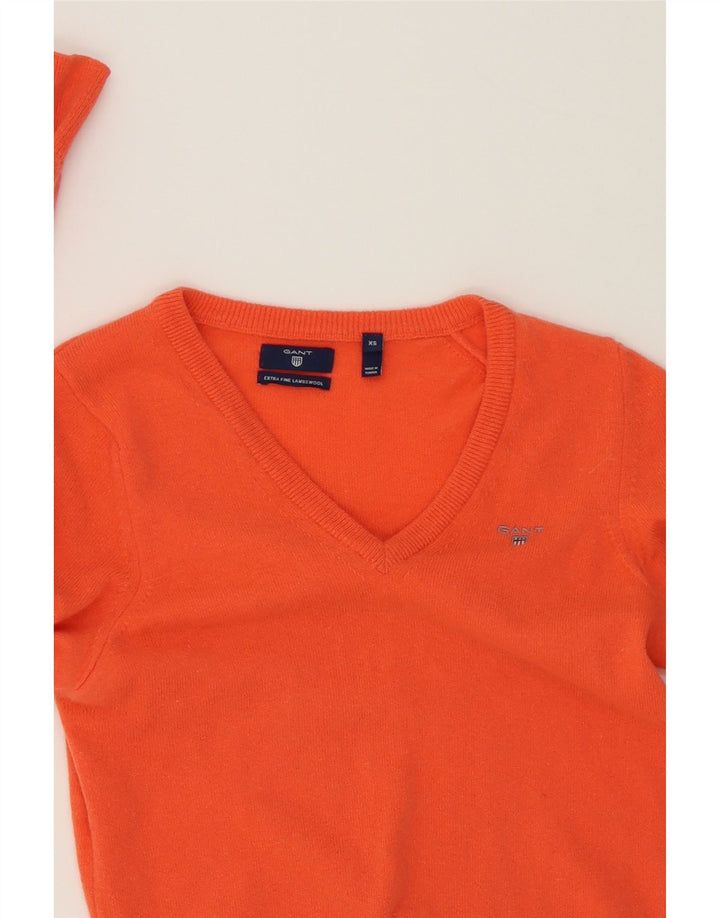 GANT Womens V-Neck Jumper Sweater UK 6 XS Orange Wool Vintage Gant and Second-Hand Gant from Messina Hembry 