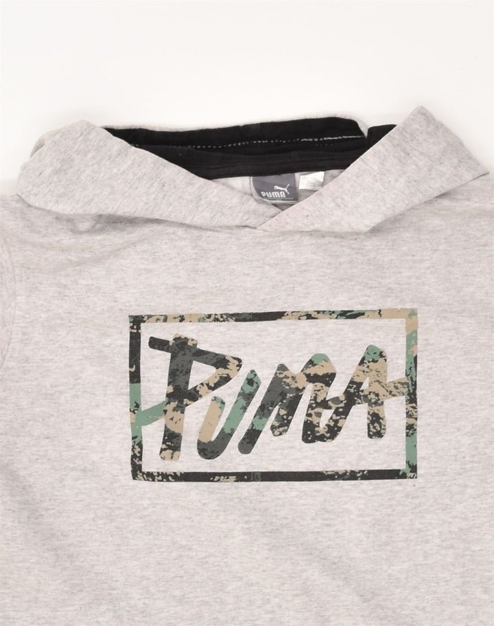 PUMA Womens Graphic Hoodie Jumper UK 12 Medium Grey Cotton | Vintage Puma | Thrift | Second-Hand Puma | Used Clothing | Messina Hembry 