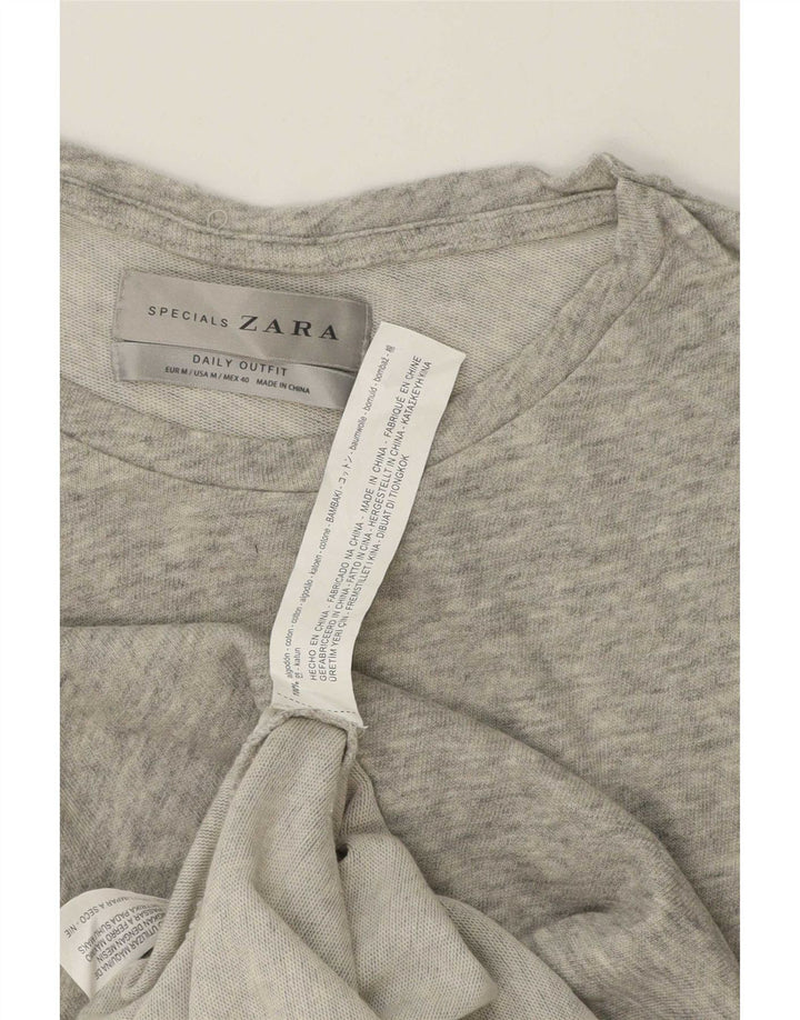 Zara Top masculino manga comprida algodão manchado cinza médio