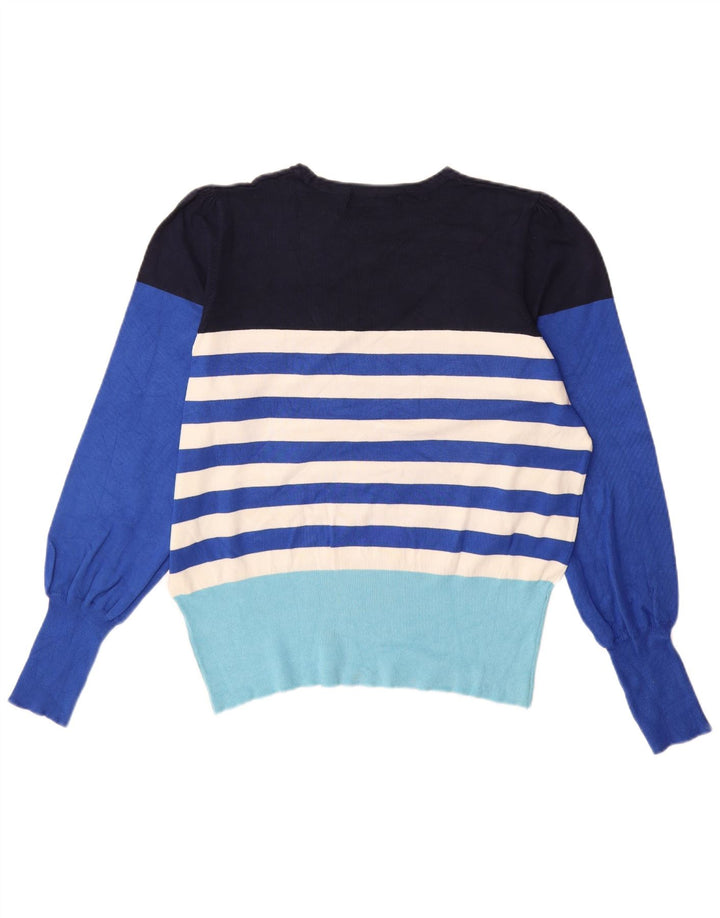 Suéter feminino com gola canoa MARKS & SPENCER Reino Unido 16 grande listrado azul
