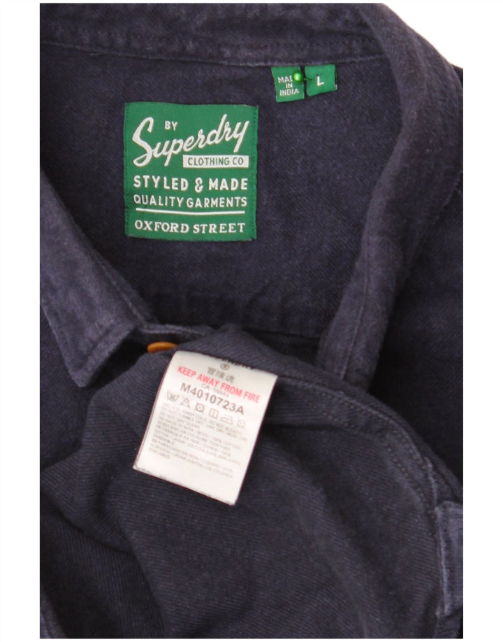 Camisa masculina de flanela SUPERDRY grande algodão azul marinho