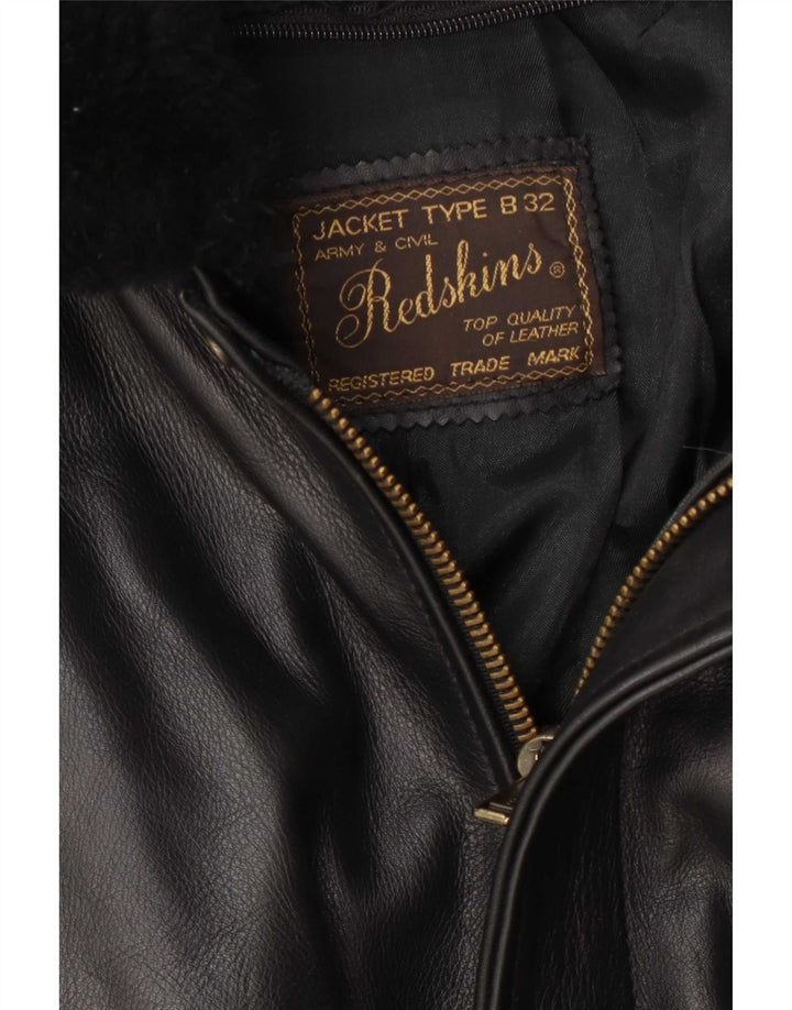 Jaqueta de couro militar masculina Redskins UK 36 pequena preta