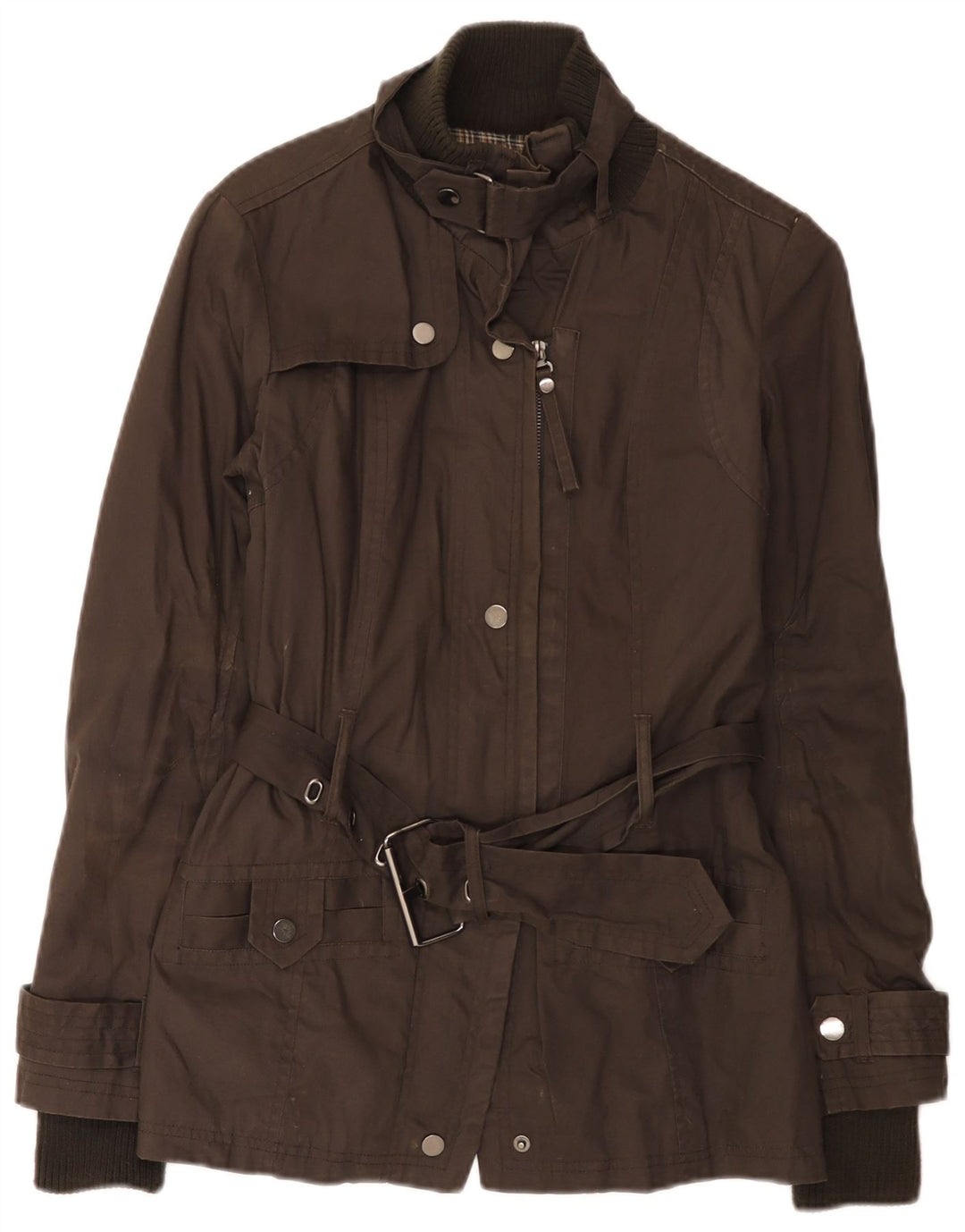 Jaqueta utilitária feminina Zara UK 10 pequeno algodão marrom