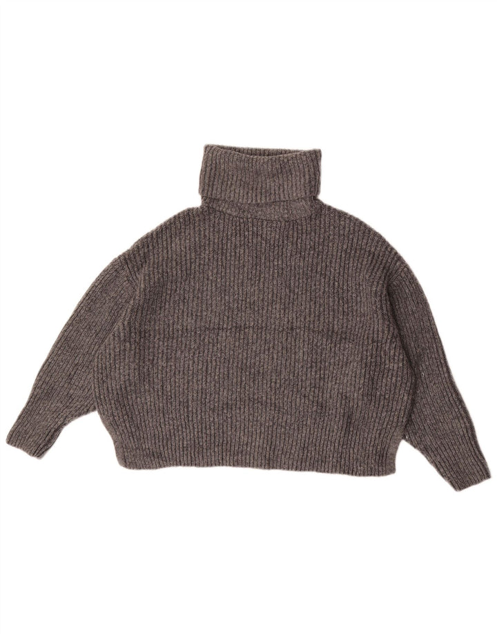 Zara Suéter feminino cropped oversized com gola redonda Reino Unido 14 cinza médio