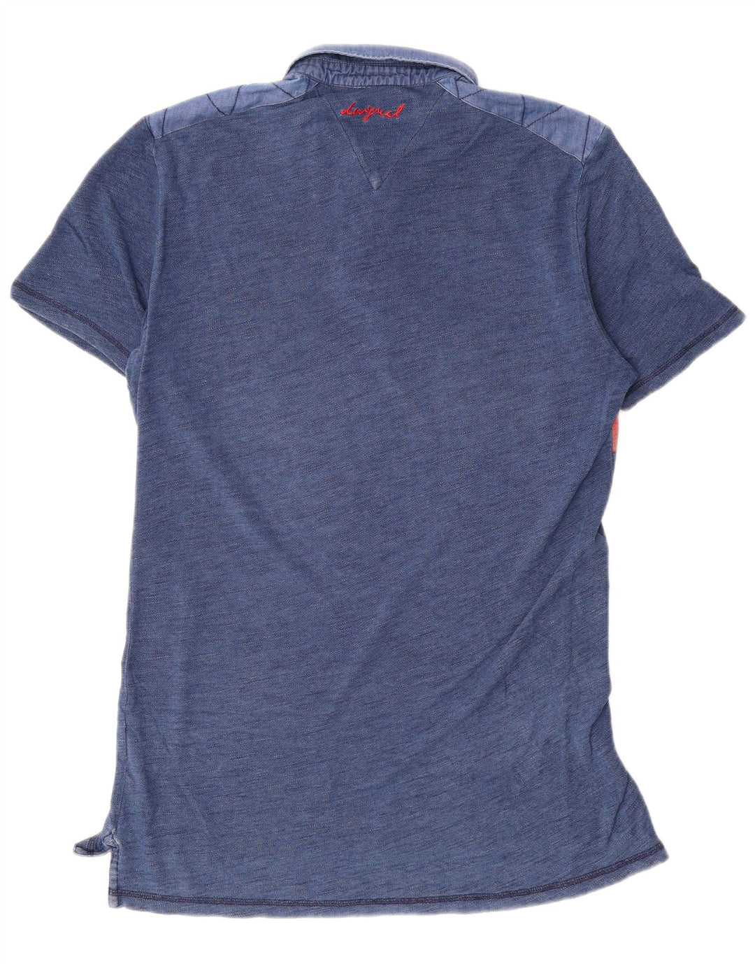 Desigual Camisa polo masculina gráfica grande bloco colorido azul