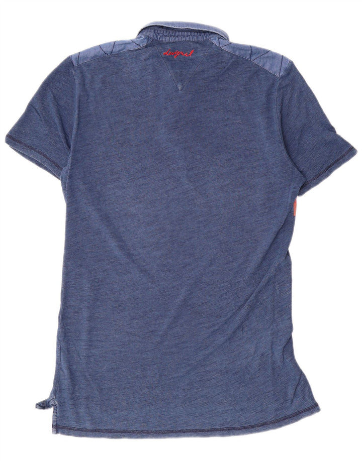 Desigual Camisa polo masculina gráfica grande bloco colorido azul