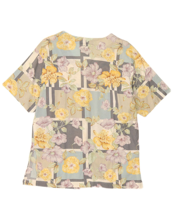 Blusa feminina vintage manga curta IT 46 grande floral multicolorida