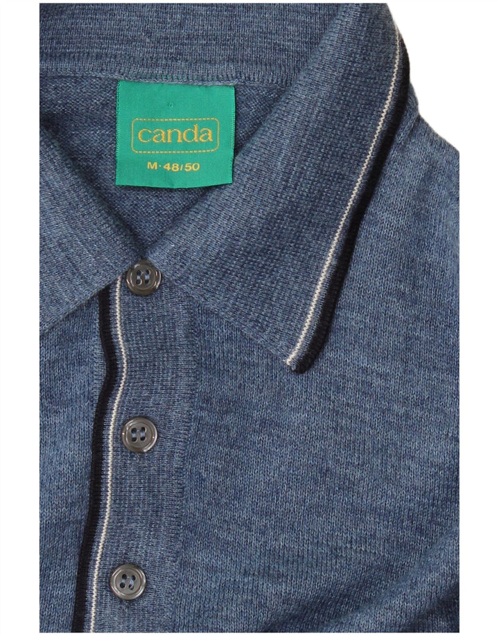 Suéter masculino Canda com gola polo IT 48/50 lã virgem azul médio