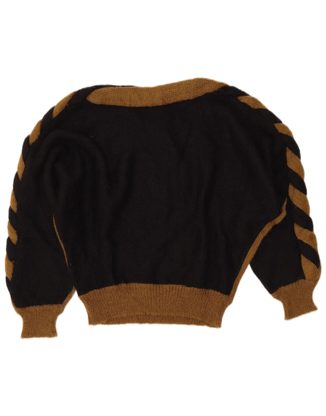 Suéter feminino VINTAGE com gola canoa UK 14 bloco colorido preto médio