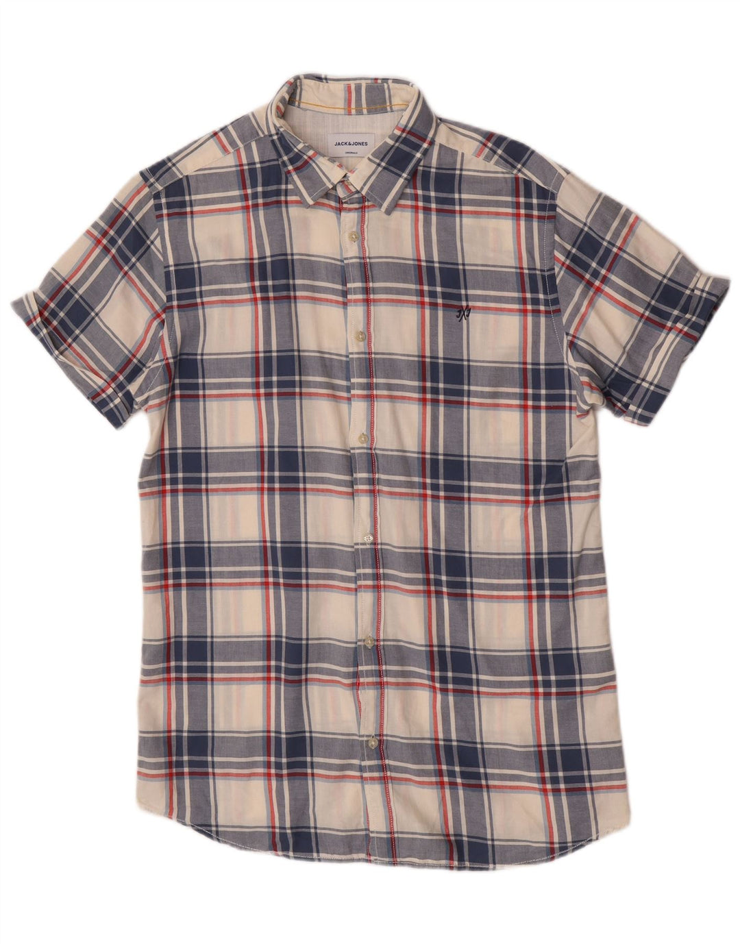 Camisa masculina de manga curta Jack & Jones grande algodão xadrez azul