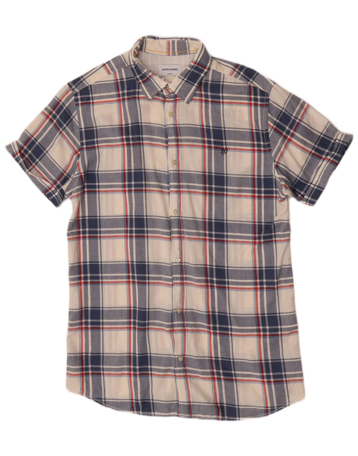 Camisa masculina de manga curta Jack & Jones grande algodão xadrez azul