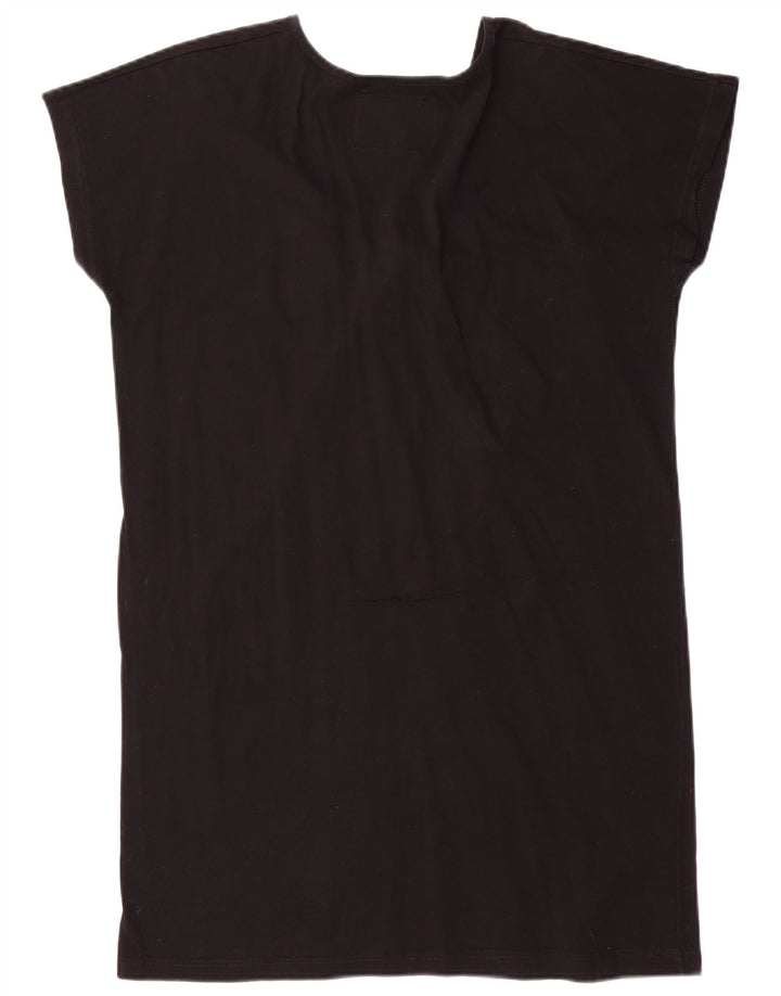 Vestido túnica vintage feminino UK 14 algodão preto médio