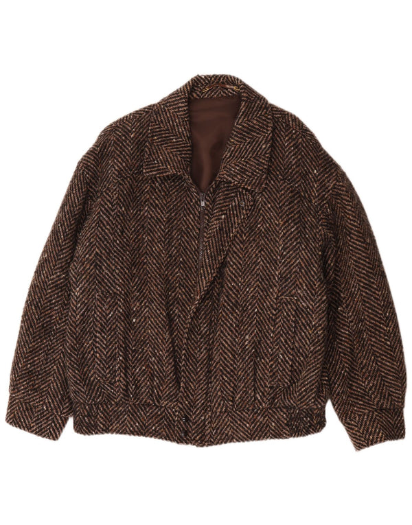 Jaqueta corta-vento masculina vintage UK 42 XL marrom espinha de peixe