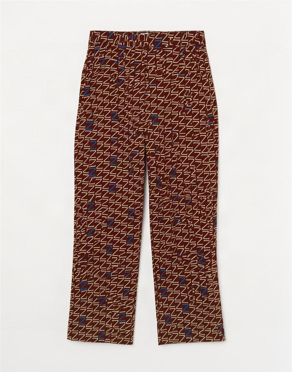 Zara Calça feminina estampada reta cortada pequena W26 L25 marrom poliéster