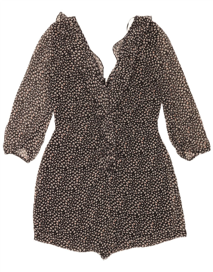 Macacão feminino Zara manga 3/4 Reino Unido 14 grande preto floral poliéster