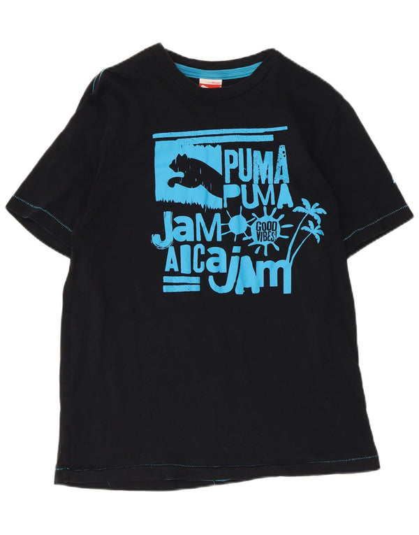 Puma Mens Graphic T-Shirt Top Pequeno Algodão Preto