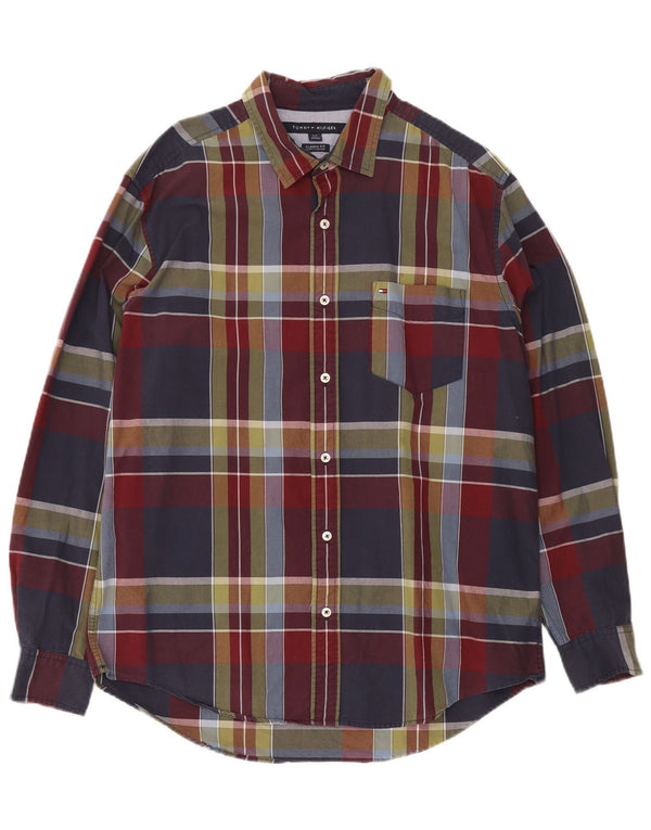 Camisa masculina Tommy Hilfiger Classic Fit grande algodão xadrez azul marinho