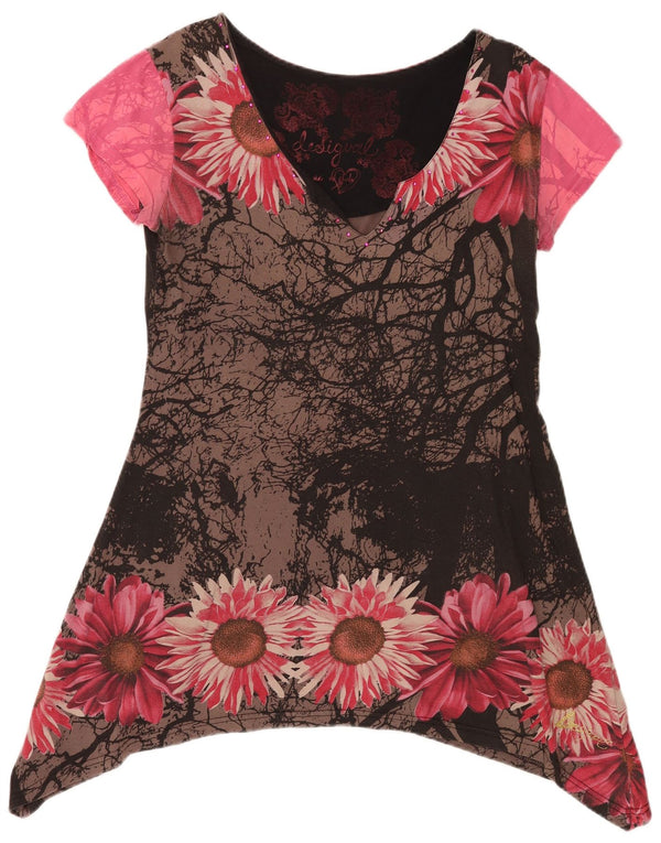 Túnica feminina Desigual com estampa gráfica UK 18 XL preto floral algodão