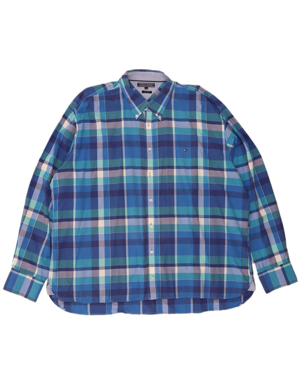 Camisa masculina Tommy Hilfiger Custom Fit 3XL algodão xadrez azul