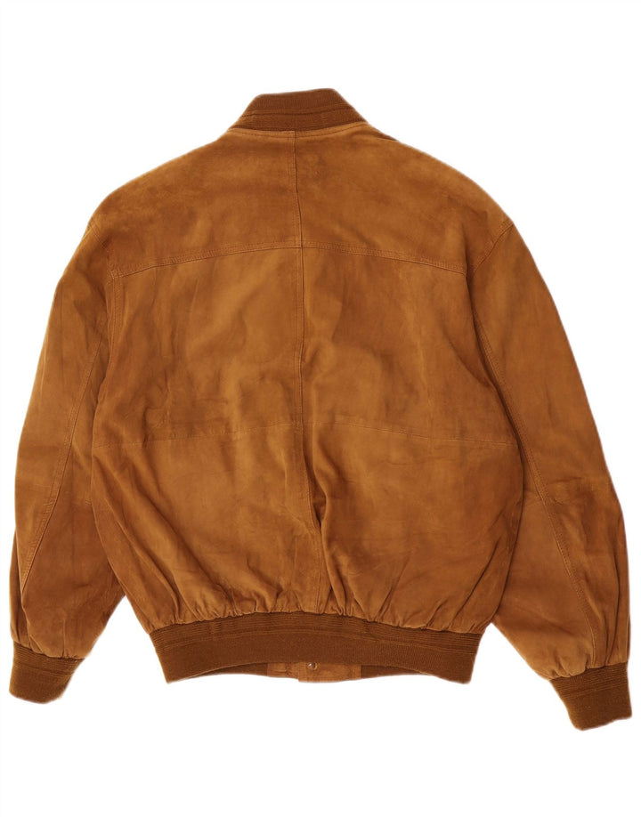 Jaqueta bomber masculina vintage de camurça IT 48 couro marrom médio