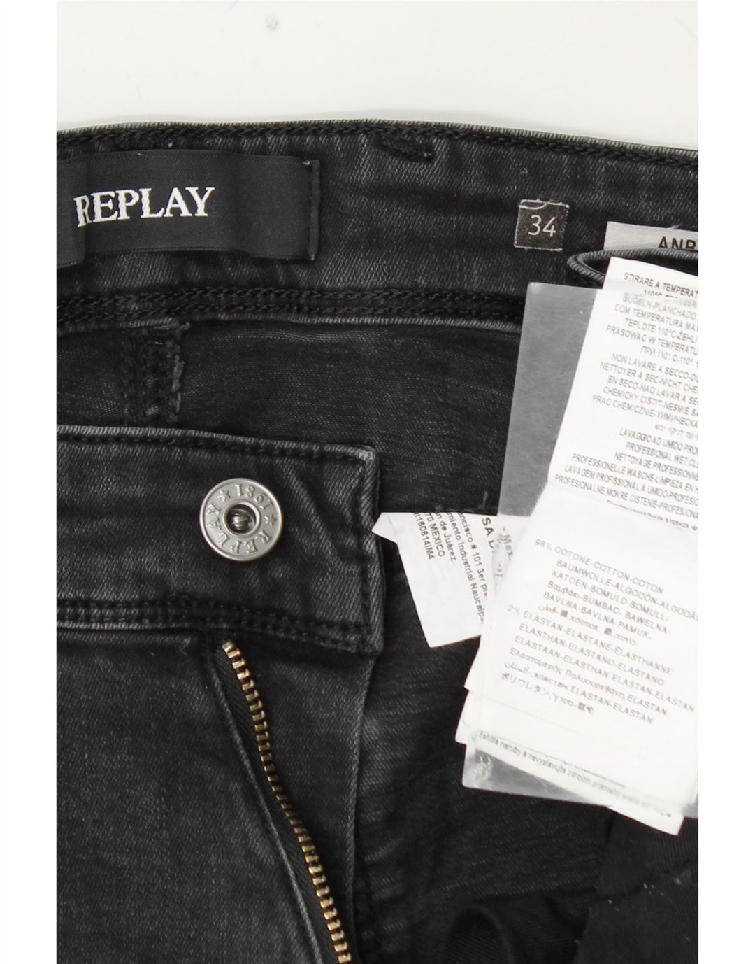 REPLAY Jeans feminino Anbass Slim W34 L30 algodão cinza