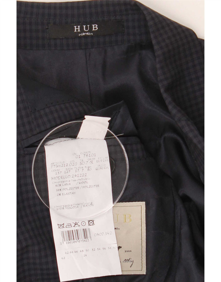 Jaqueta blazer masculina de 2 botões Hub IT 50 grande lã de guingão azul marinho
