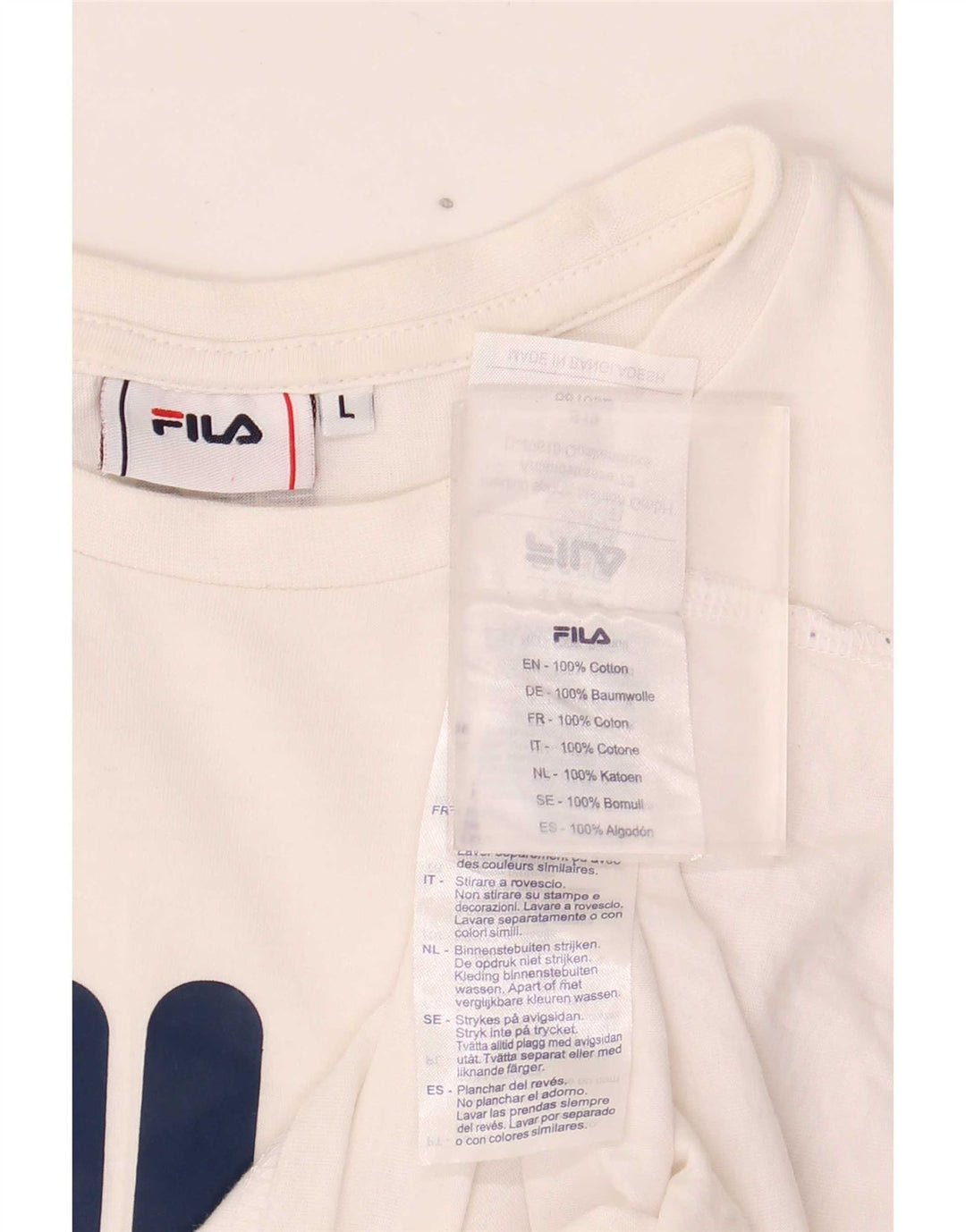 Fila Mens Graphic Top Manga Longa Grande Algodão Branco