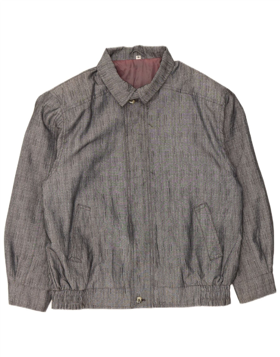 Jaqueta bomber masculina vintage IT 50 grande poliéster cinza xadrez
